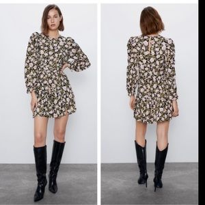 Zara floral short long sleeves dress